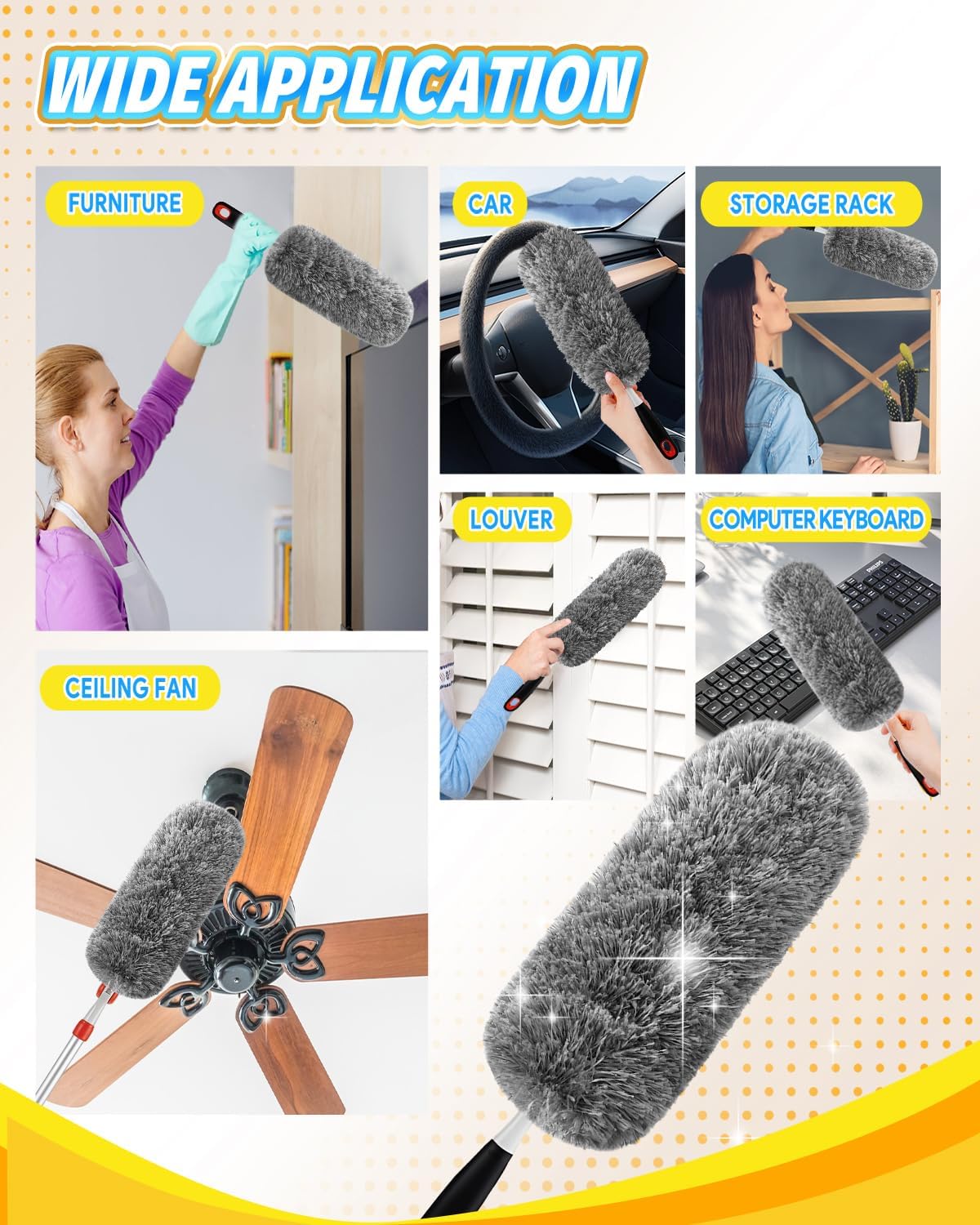 KEEPOW 3 Pack Microfiber Reusable Duster Refills Compatible with OXO Duster, Washable Dusters for Cleaning Compatible with OXO Extendable Duster for Blinds Ceiling(Handle is Not Included)