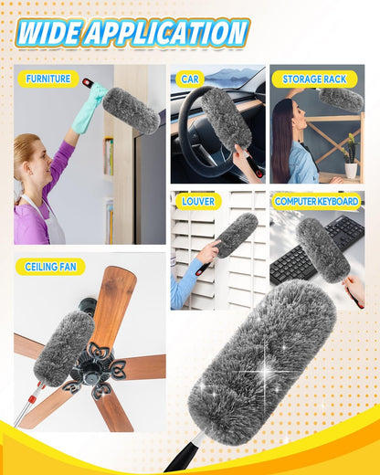 KEEPOW 3 Pack Microfiber Reusable Duster Refills Compatible with OXO Duster, Washable Dusters for Cleaning Compatible with OXO Extendable Duster for Blinds Ceiling(Handle is Not Included)