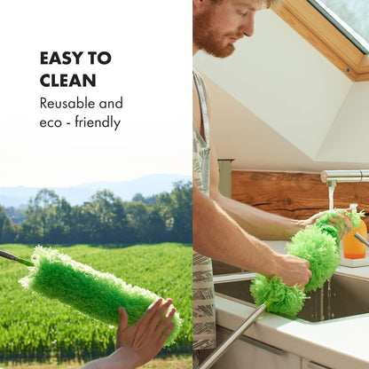 Extendable Feather Duster, Microfiber Duster, Ceiling Fan Duster, Feather Dusters for Cleaning, Dust Cleaner, Cobweb Duster - Electrostatic Bendable Head - up to 55 Inch