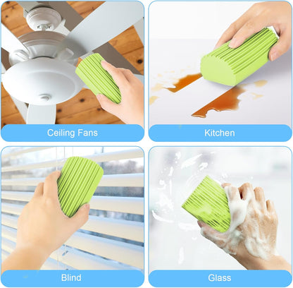 2-Pack Damp Duster Sponge for Clean, Magic Sponge Eraser Baseboard Cleaner Tool, Dusters for Cleaning Blinds, Glass, Vents, Railings, Mirrors,Window Track Grooves and Faucets