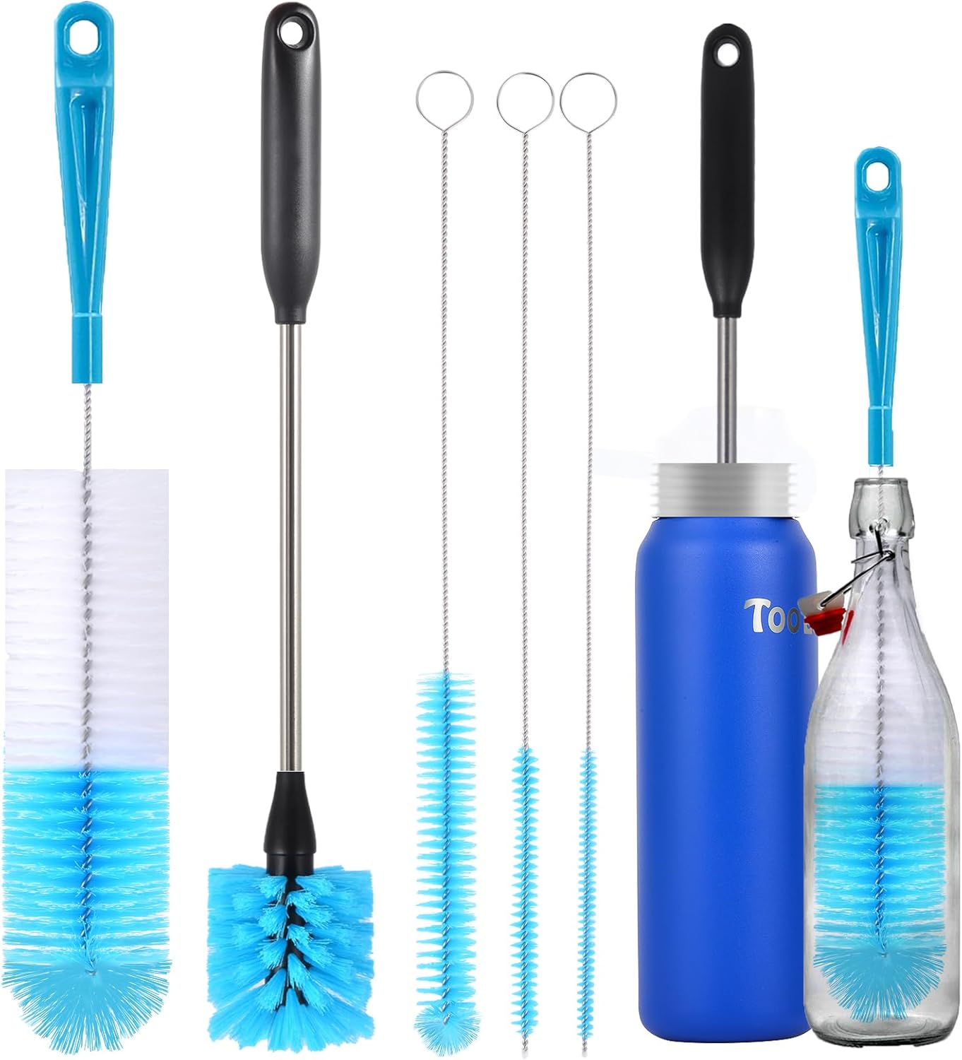 4-in-1 Bottle Brush, Long Handle Water Bottle Brush & Straw Cleaner Brush, Lid Brushe, for Cleaning Water Bottle, Flask, Wine Decanters, Coffee Mugs,Baby Bottles