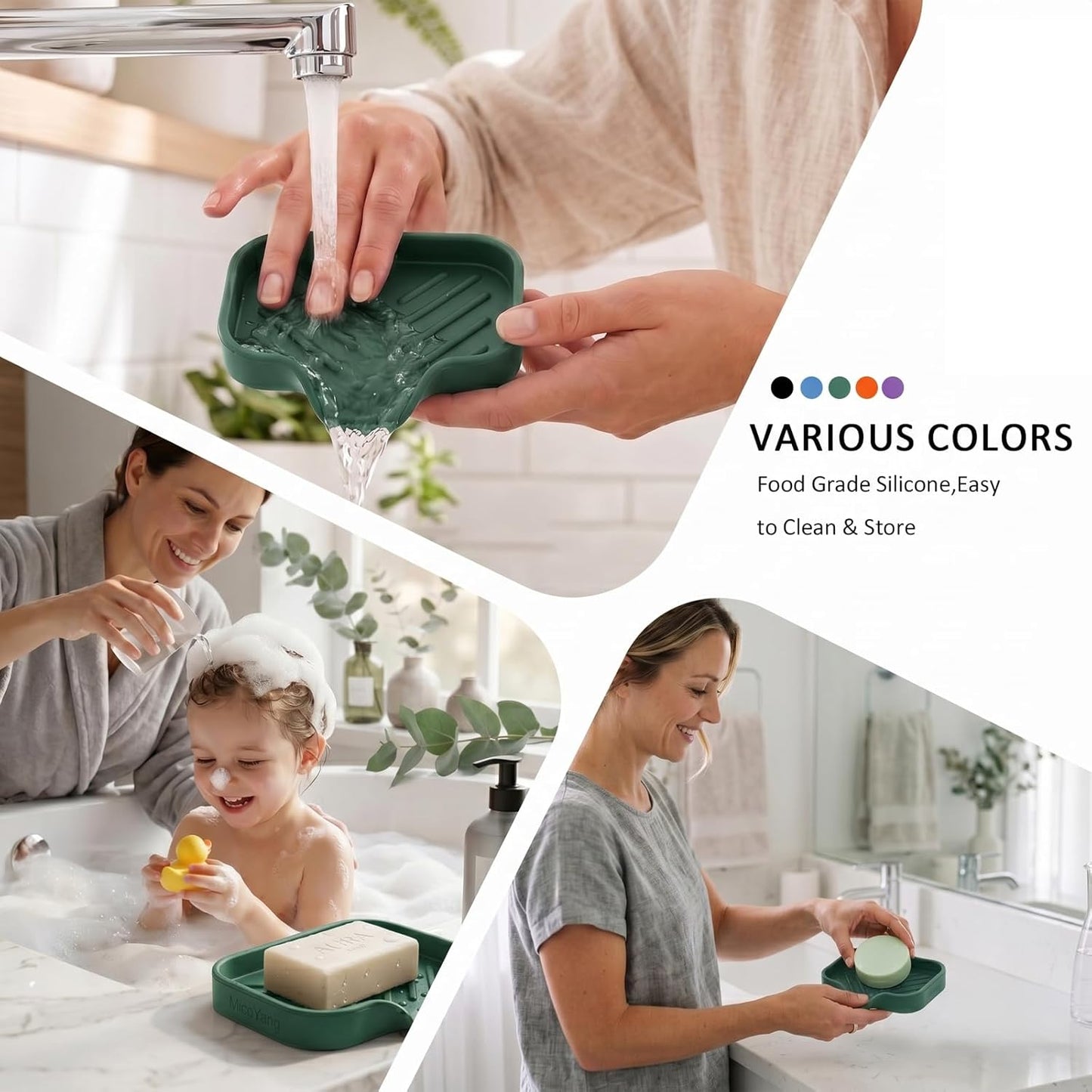 MicoYang Silicone Bathroom Soap Dishes with Drain Spout-Bathroom and Kitchen Sink Organizer,Sponge Holder,Dish Soap Tray,Perfect for Dispenser,Scrubber,Bottle,Cup on Sink or Counter-Black 4.9"×3.2"