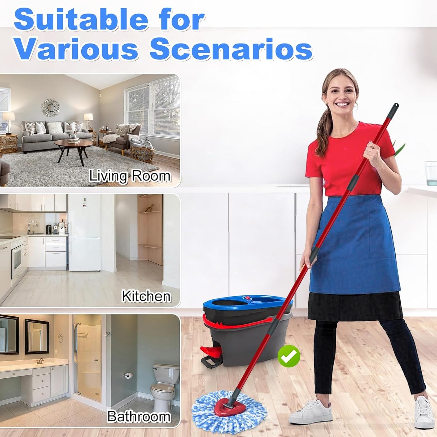 Mop Heads Replacement for Ocedar, Mop Replace Head for Ocedar EasyWring 1 Tank, Microfiber Spin Mop Refills, Include 5 Spin Mop Replacement Head Deep Cleaning Machine Washable with 2 Scrubber Mop Head