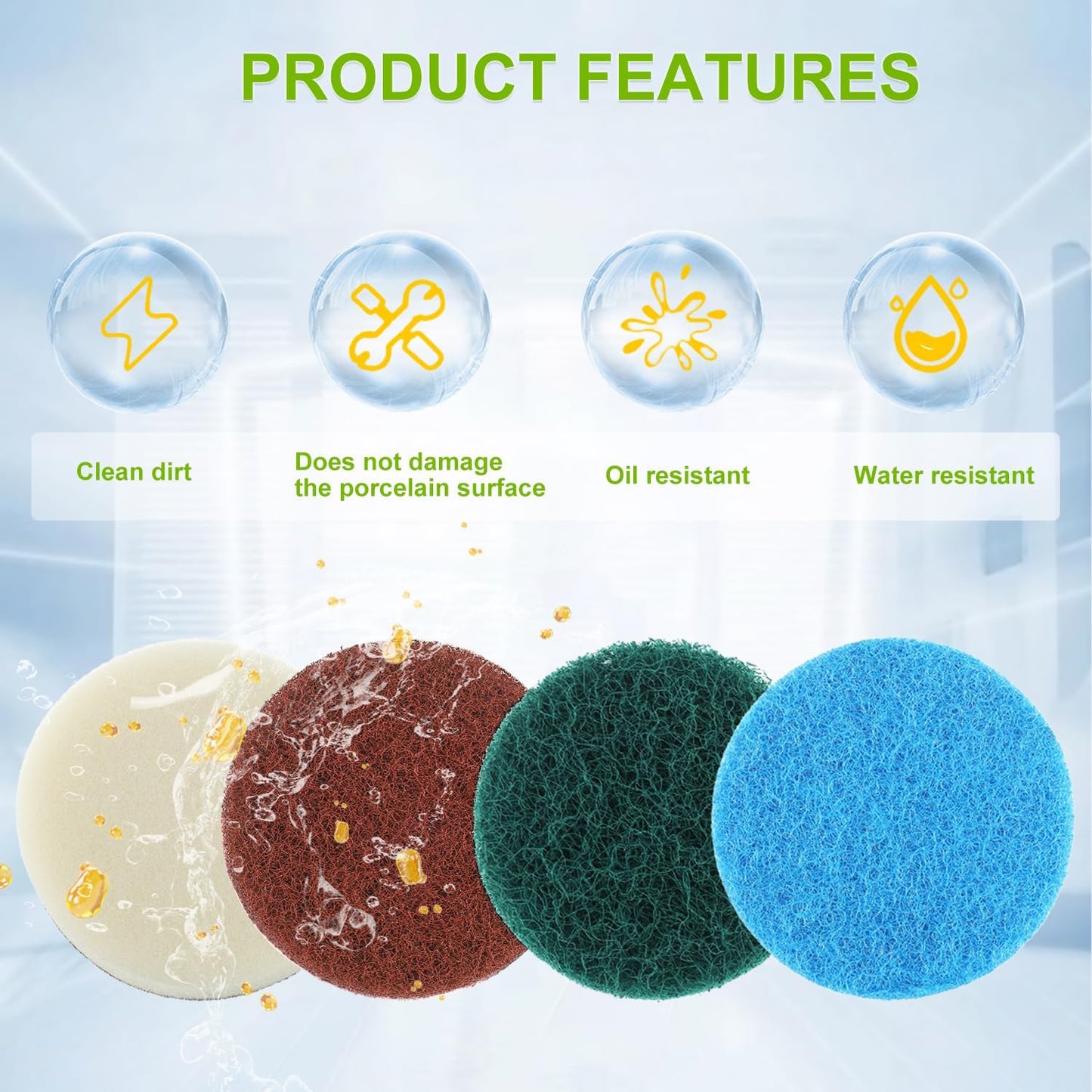 16pcs Kitchen Pads Power Scrubber Pads Set Electric Scrubber Replacement Scouring Pads fit for Dremel Versa Scouring Pads,Green
