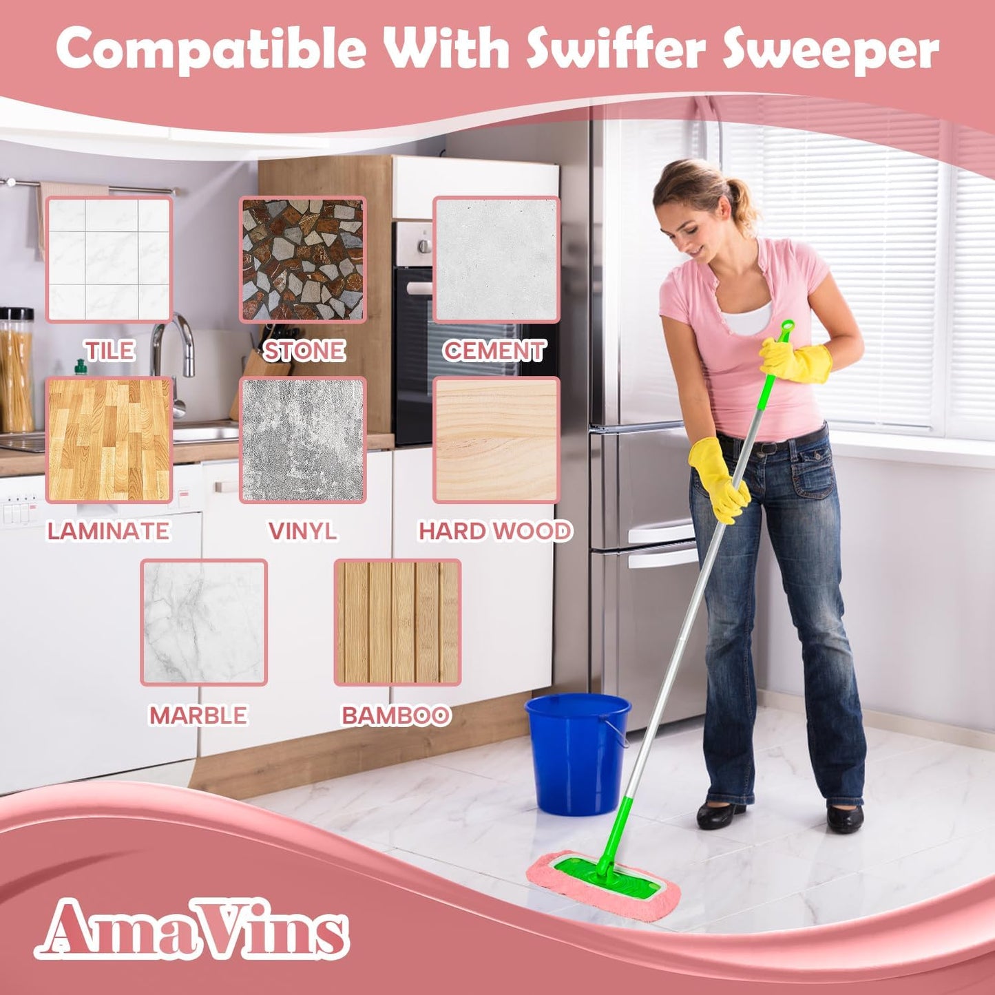 AmaVins 5 Pack Reusable Microfiber Mop Pads Compatible with Swiffer Sweeper Mop, Wet and Dry Flat mop Cover, Washable Mop Pads for Surface/Hardwood Floor Cleaning (Mop is Not Included)