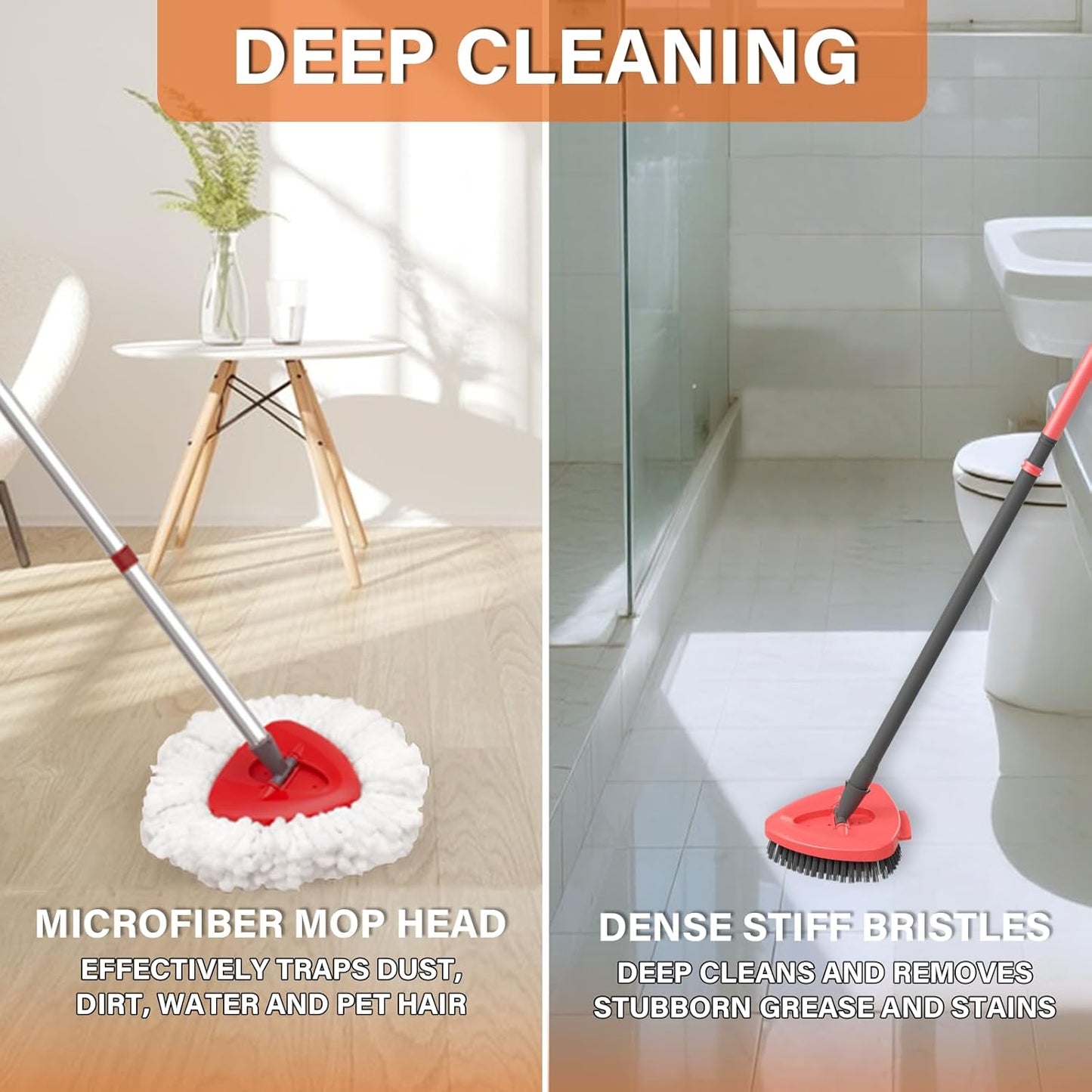 Fatmass 5 Pack Spin Mop Replacement for O Cedar EasyWring 1-Tank System,Include 4 Mop Replace Heads + 1 Upgrade Scrubber Brush, 100% Microfiber Mop Refills Deep Cleaning Machine Washable