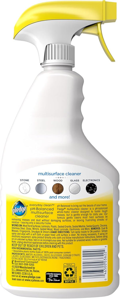 Pledge pH-Balanced Multisurface Cleaner Spray for Everyday Care, Fresh Citrus Scent, 25oz (Pack of 3)