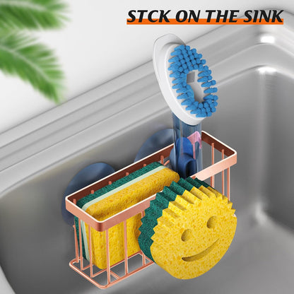 MURLONG Sponge Holder Smiley Face, Sink Caddy for kitchen Sink, Kitchen Organizer Sponge Holder with 2 PCS Suction Cups/1 PCS Adhesive Strips, Designed for Sponge, Soap, Dish brush, Scrubber-Black