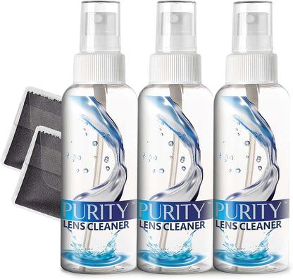 Purity Eyeglass Lens Cleaner Kit - 2 x 8oz and 1 x 2oz Lens Cleaner Spray Bottle + 2 Microfiber Cleaning Cloths - Safe for All Lenses (AR Coated Included), Eyeglasses and Screens - Clear
