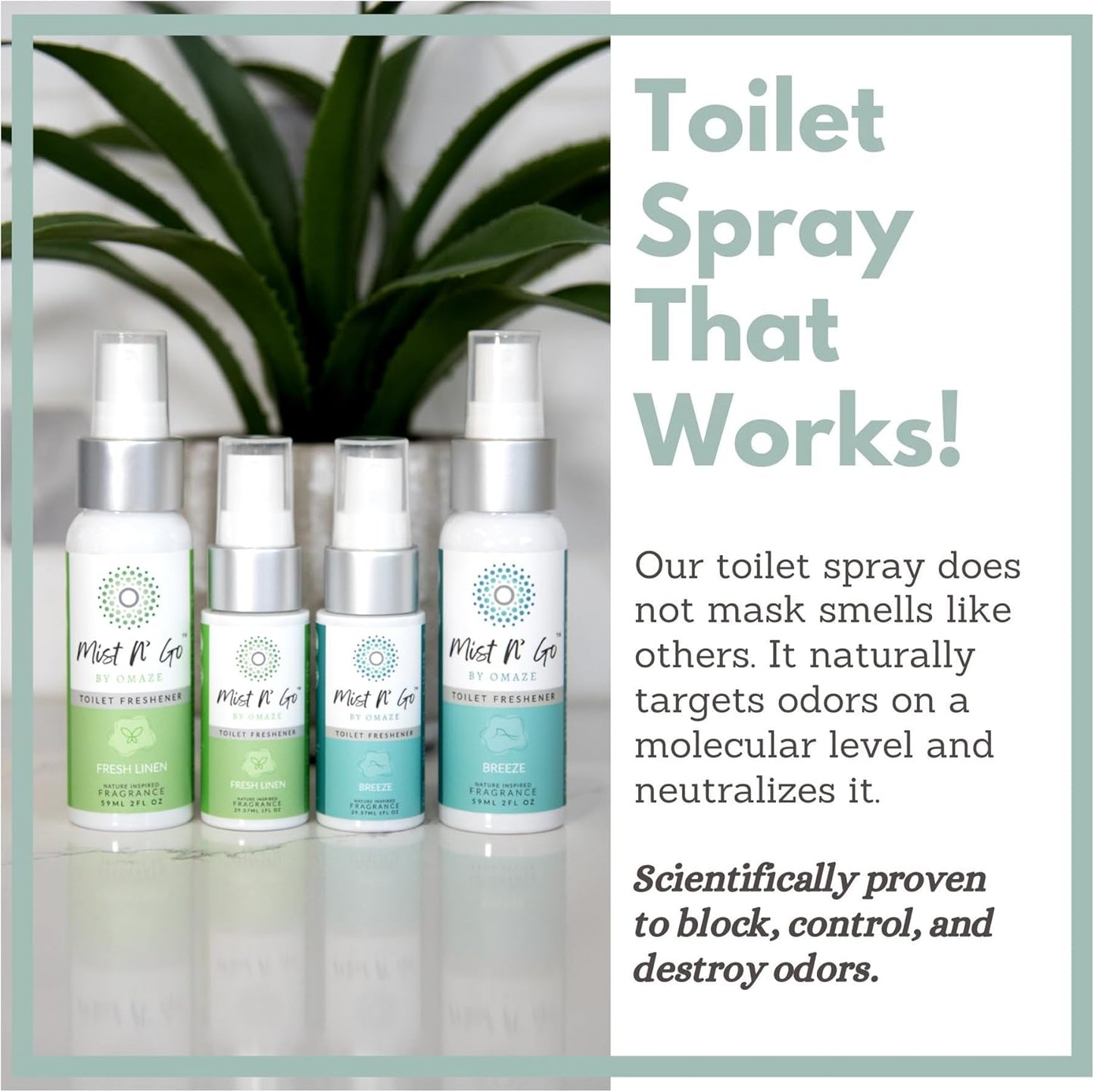 Mist N’ Go by Omaze Travel Bathroom Spray for Toilet Spray Odor Eliminator - Travel Toilet Spray for Bathroom Air Freshener Spray for Bathroom Deodorizer - Clean Mix, Travel Size (1oz x2)