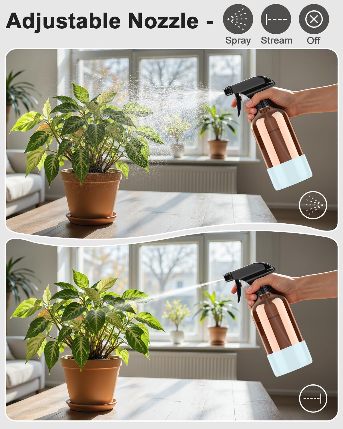 Bontip Amber Glass Spray Bottle with Silicone Sleeve Protection, 16 oz Refillable Spray Bottles for Cleaning Solutions, Plants, Aromatherapy, Facial Hydration (1, Black, 16 oz)