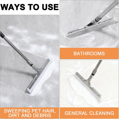 Floor Squeegee for Concrete Floor, 16" Large Heavy Duty Squeegee for Floor, Rubber Broom with 61" Long Handle - Ideal for Bathroom Tile, Garage Concrete, Deck, Shower Glass, Window Cleaning