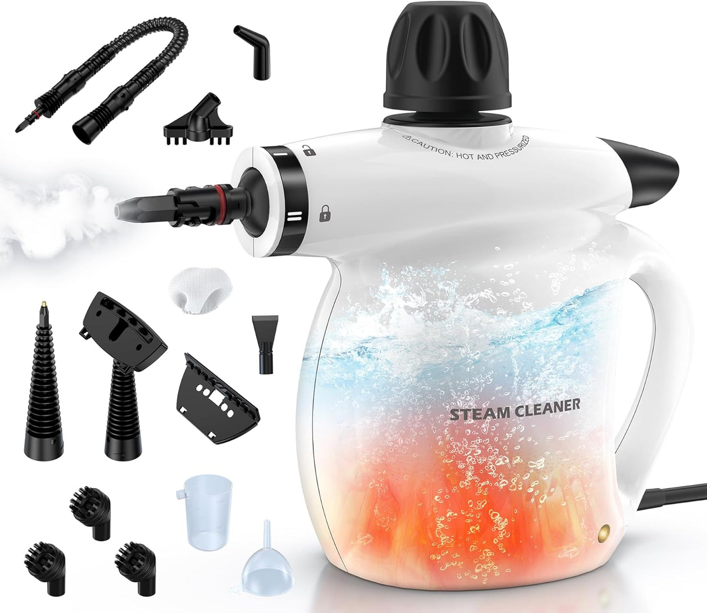 Steam Cleaner, Pressurized Handheld 13pcs Multi-Purpose Natural Deep Cleaning Steamer, Portable Steamer for Cleaning Home, Grout, Kitchen, Car, Window, Upholstery, Bathroom and Clothes, Gray