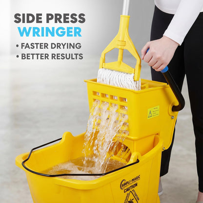 Simpli-Magic Side Press Wringer Combo Commercial Rectangular Mop Bucket on Wheels, 35-Quart, Yellow