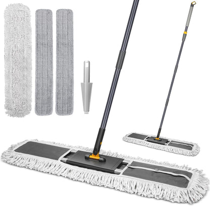 42" Commercial Dust Mop for Floor Cleaning, MASTERTOP Large Flat Mop with Long Handle, Sweeping Broom with 2 Different Mops Pads, Industrial Mop for Hardwood, Tile, Gym, Office, Mall, Warehouse