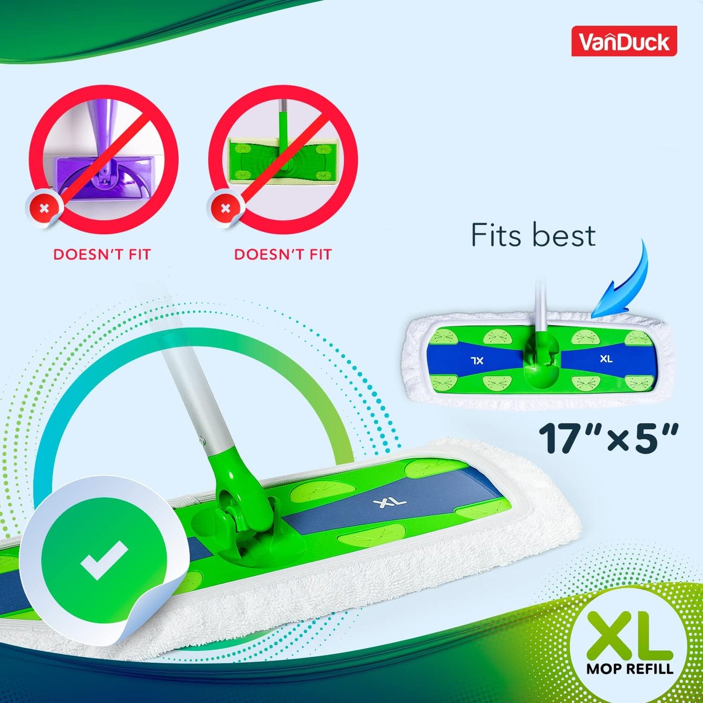 VanDuck XL Cotton Mop Pads Compatible with Swiffer XL (2 Pack) - Extra Large Wet and Dry Pads Refills - Cotton Covers Reusable Mop Heads (Handle is Not Included)