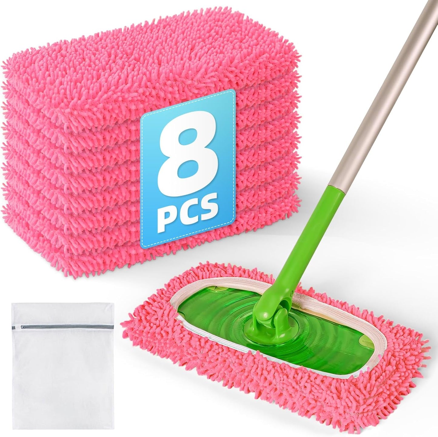 6 Pack Reusable Mop Pads Compatible with Swiffer Sweeper Mop, Wet and Dry Chenille Sweeping Cloths, Washable Pads Refill, Microfiber Pads for Multi-Surface/Hardwood Floor Cleaning (Gray, White)
