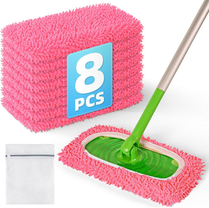 6 Pack Reusable Mop Pads Compatible with Swiffer Sweeper Mop, Wet and Dry Chenille Sweeping Cloths, Washable Pads Refill, Microfiber Pads for Multi-Surface/Hardwood Floor Cleaning (Gray, White)