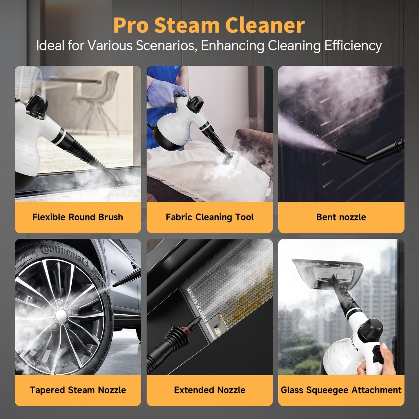 TICYACK Handheld Steam Cleaner, Steam Cleaner with 16 PCS Accessory & Safety Lock, 500ML Capacity, Multi-Surface Deep Cleaning for Home, Car, Bathroom, Grout, Floor, Window (White)