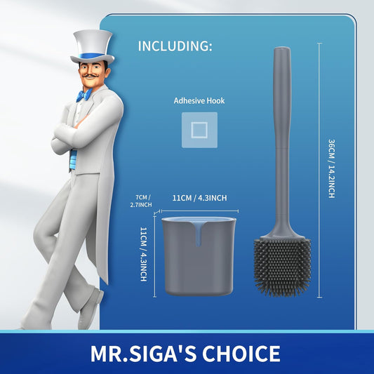 MR.SIGA Toilet Brush and Holder, Wall Mounted Toilet Brush for Bathroom Cleaning, Compact Toilet Brush with Holder Set, White, 1 Pack