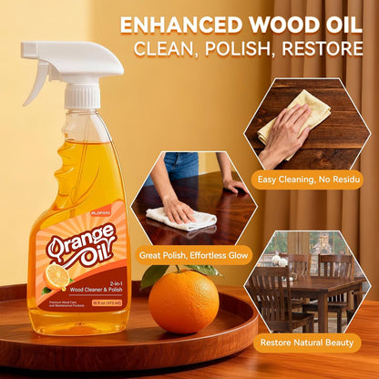 2-in-1 Furniture Polish Wood Cleaner - 2Pack Natural Orange Oil Spray Protect Wood Surface Safely, Enhanced Furniture Restorer Finish Cabinets, Tables, Antique, Floor, 32oz Total