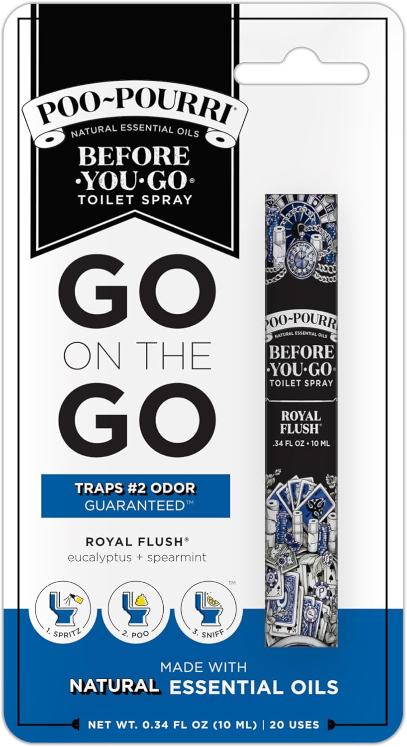 Poo-Pourri Before-You-Go Pocket Toilet Spray, Travel Essentials, Royal Flush, 1 Fl Oz, Up to 50 Uses, On-The-Go Bathroom Odor Deodorizer with Essential Oils, TSA Approved Size, Eucalyptus & Spearmint