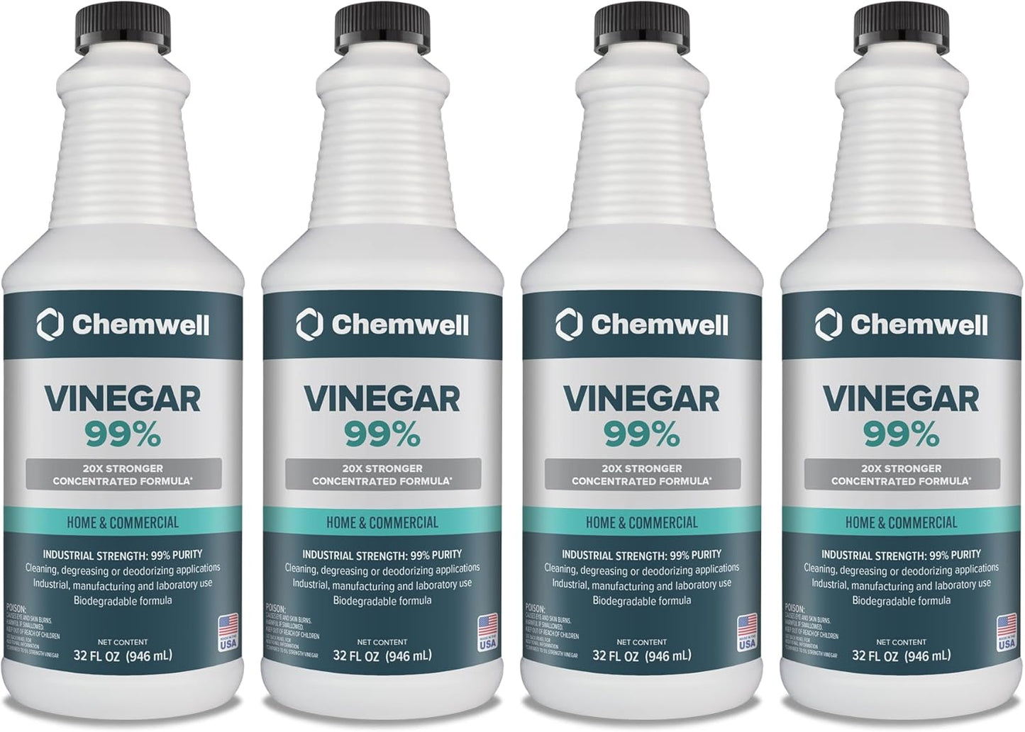 Chemwell 99% Vinegar (32 fl oz) - General Purpose All-Natural Multi-Surface Cleaner for Home, Patio & Commercial - High Performance, Powerful Concentrated Acetic Acid - Made in USA