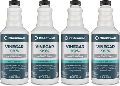 Chemwell 99% Vinegar (32 fl oz) - General Purpose All-Natural Multi-Surface Cleaner for Home, Patio & Commercial - High Performance, Powerful Concentrated Acetic Acid - Made in USA