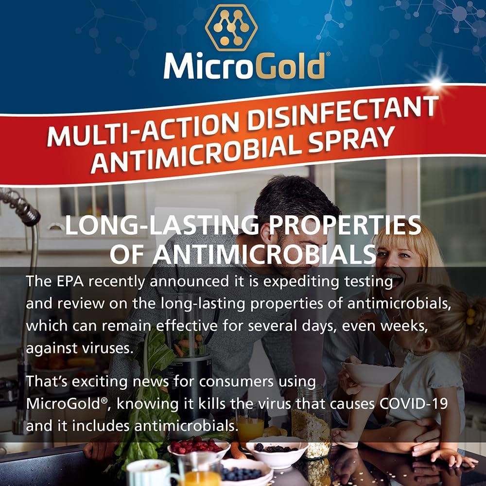 MicroGold Multi-Action Disinfectant Antimicrobial Spray Tested and Proven Effective to Kill the COVID-19 Virus, Kills 99.9% of Viruses and Bacteria, 24 Fluid Ounces, 1 Pack, Packaging May Vary