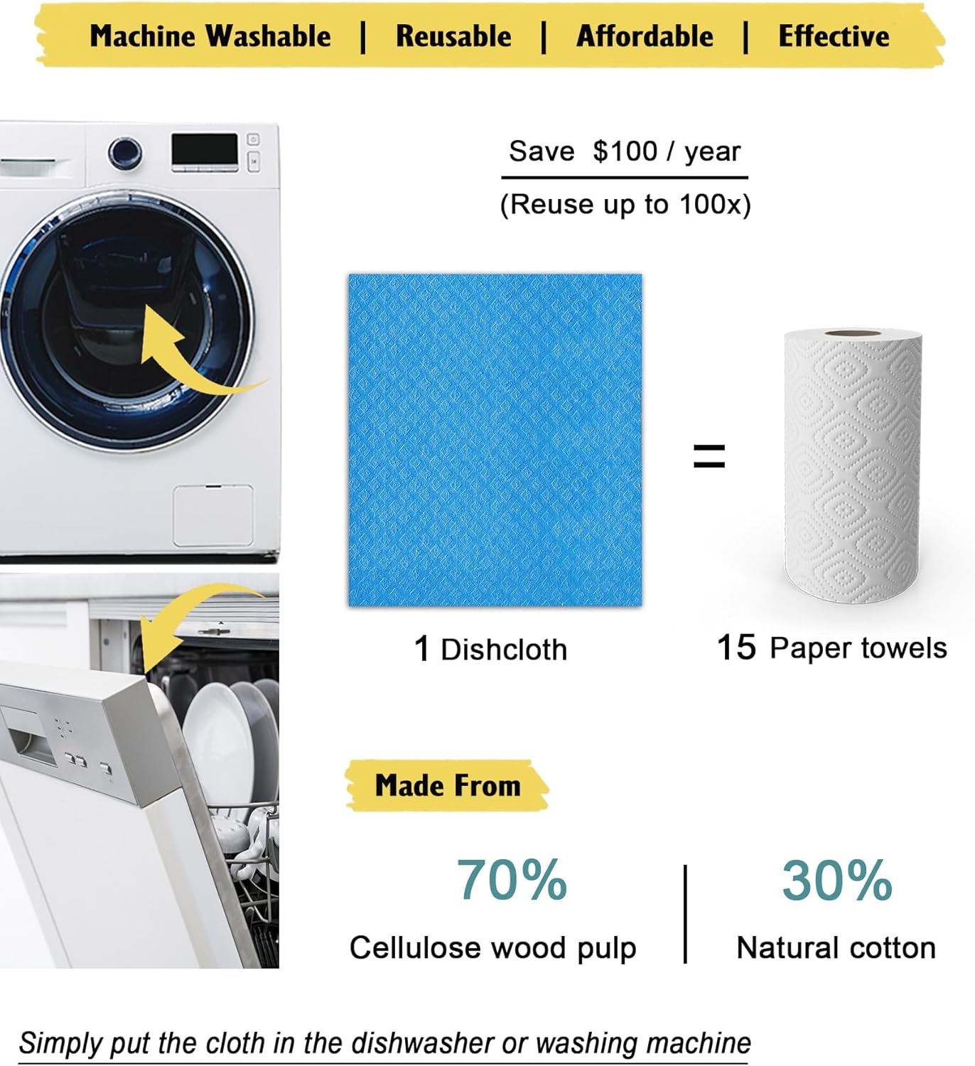 MoLKENE Swedish Dish Cloths - 10 Pack Reusable Kitchen Dishcloths - Ultra Absorbent Dish Towels for Washing Dishes - Cellulose Sponge Cloth Cleaning Rag - Assorted