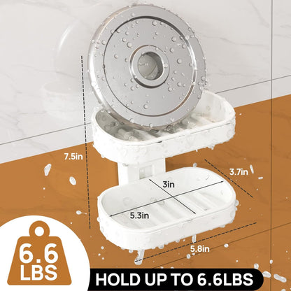 LEVERLOC Soap Holder Shower with Hooks, Bar Suction Cup Soap Dish Tray for Wall, Rust-Proof Stainless Steel Sponge Caddy for Bathroom Accessories Organizer Bathtub Kitchen Sink, Black