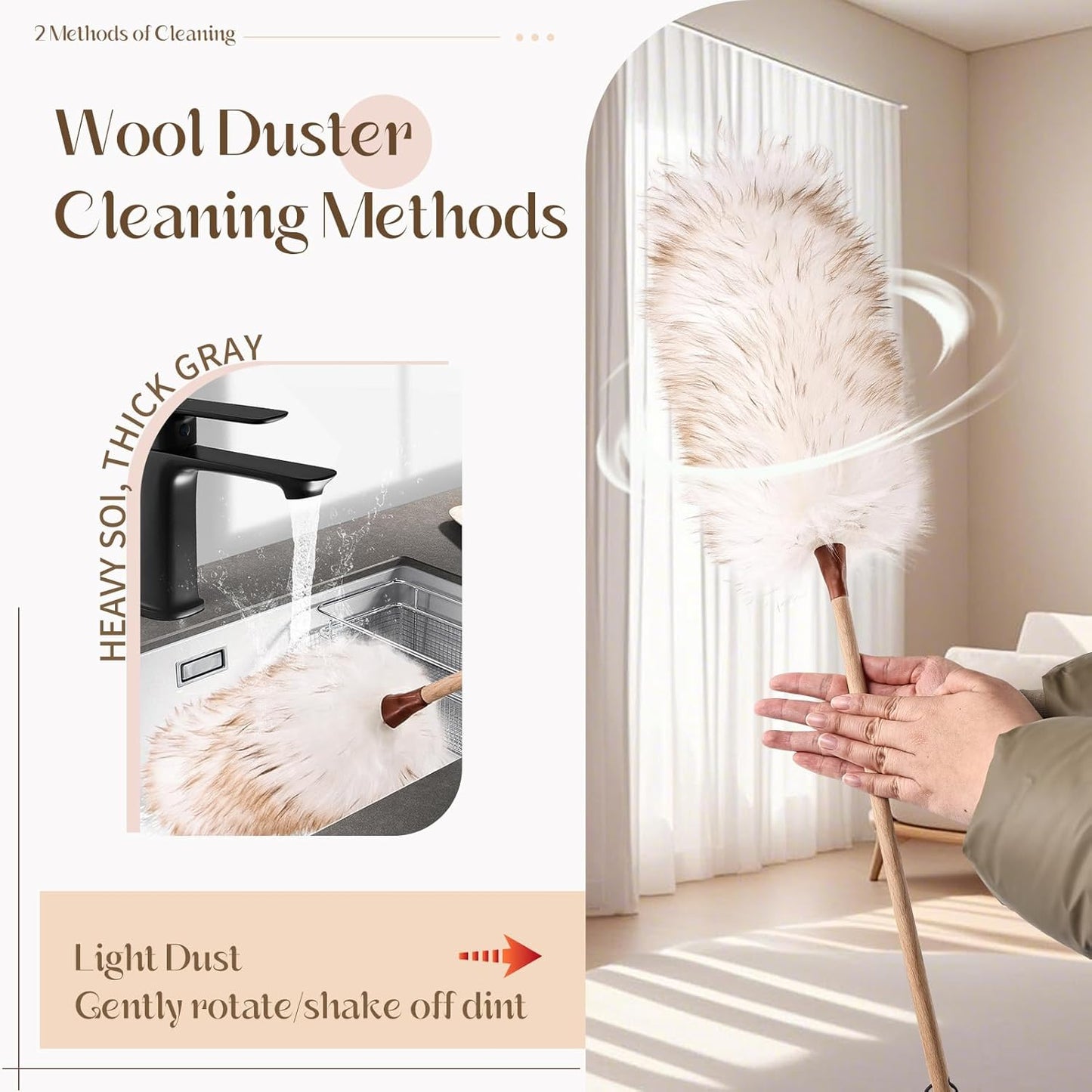 THARAHT 2PCS Ostrich Feather Duster 16 Inch Fluffy Natural with Wood Handle Reusable Washable for Cleaning Keyboard,Home,Car,Office Ostrich Feather Duster