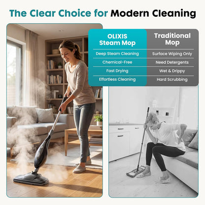 OLIXIS 10-in-1 Steam Mop, 1550W Detachable Handheld Steam Cleaner for Floor Cleaning, 16FT Cord, 2 Washable Pads, Multi-Purpose Floor Steamer for Hardwood, Carpet, Tile, Grout, Windows, White Green