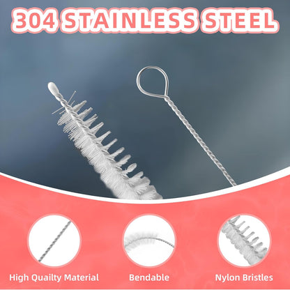 Cleaning Brushes for Reusable Drinking Straws, Set of 5, Long Wire Handle, Bottle and Straw Cleaner for Stanley Mug, Sippy Cup, Water Bottle and Tubes, Reusable and Flexible