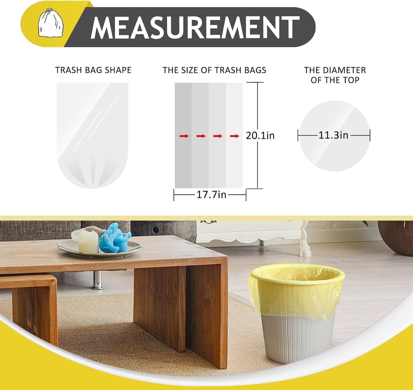 Teivio Small Trash Bags 4 Gallon 120 Counts Garbage Bags, Bathroom Trash Can Bin Liners, Small Plastic Bags for home office kitchen, fit 12-15 Liter, 3,3.5,4.5 Gal, Clear