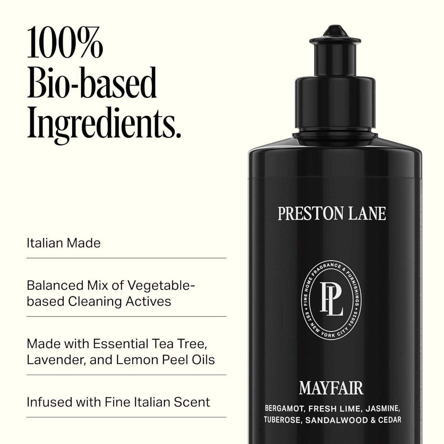 Preston Lane Luxury Dish Soap, Mayfair Scent | Plant Powered Formula with Essential Oils | Tough on Grease, Gentle on Hands | Vegan, Cruelty Free, Clean Ingredients