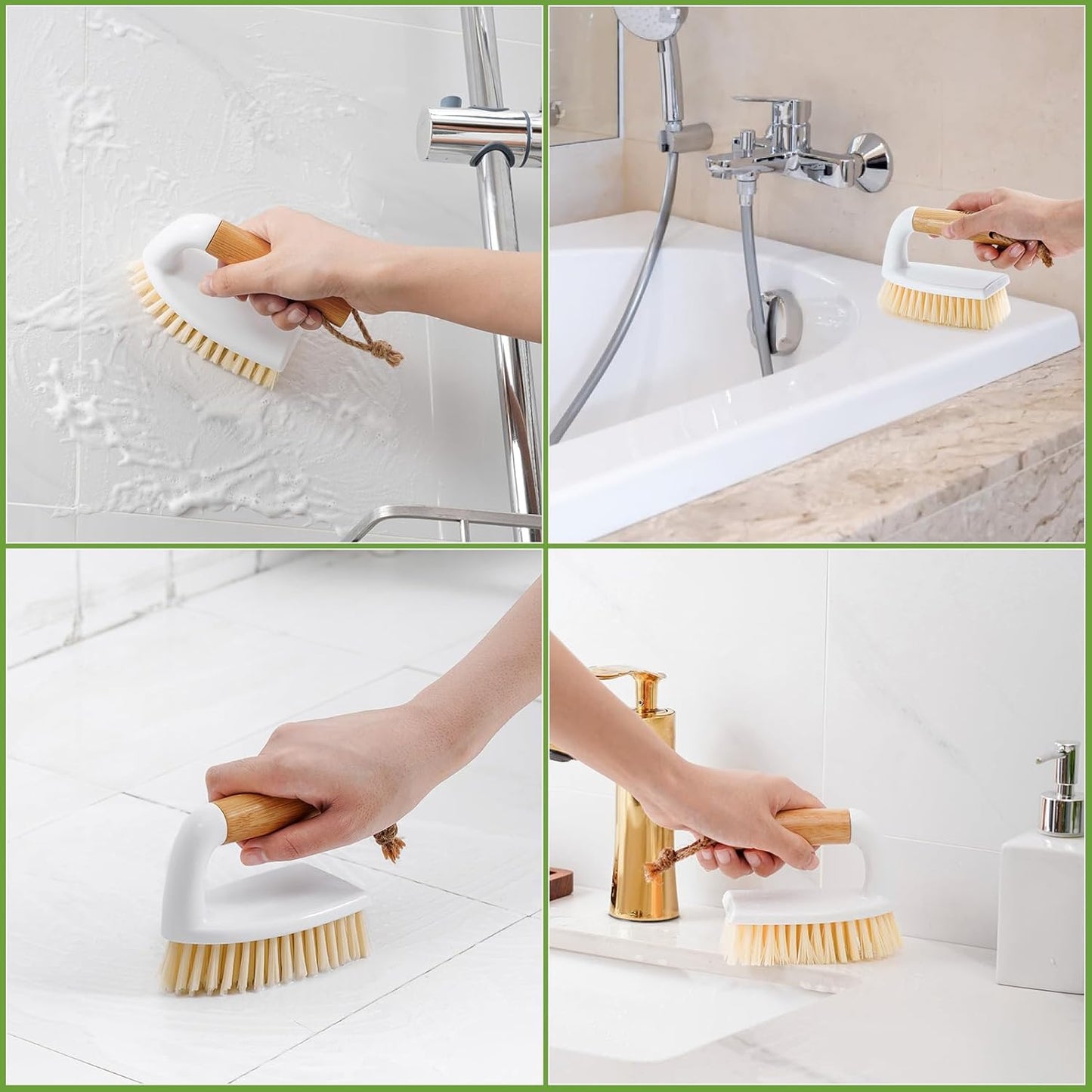 SUBEKYU Scrub Brush, Cleaning Brushes with Handle for Household Use, Heavy Duty Scrub Brushes for Cleaning Bathroom Shower Toilet Bathtub Tile Floor Carpet, White, 2P