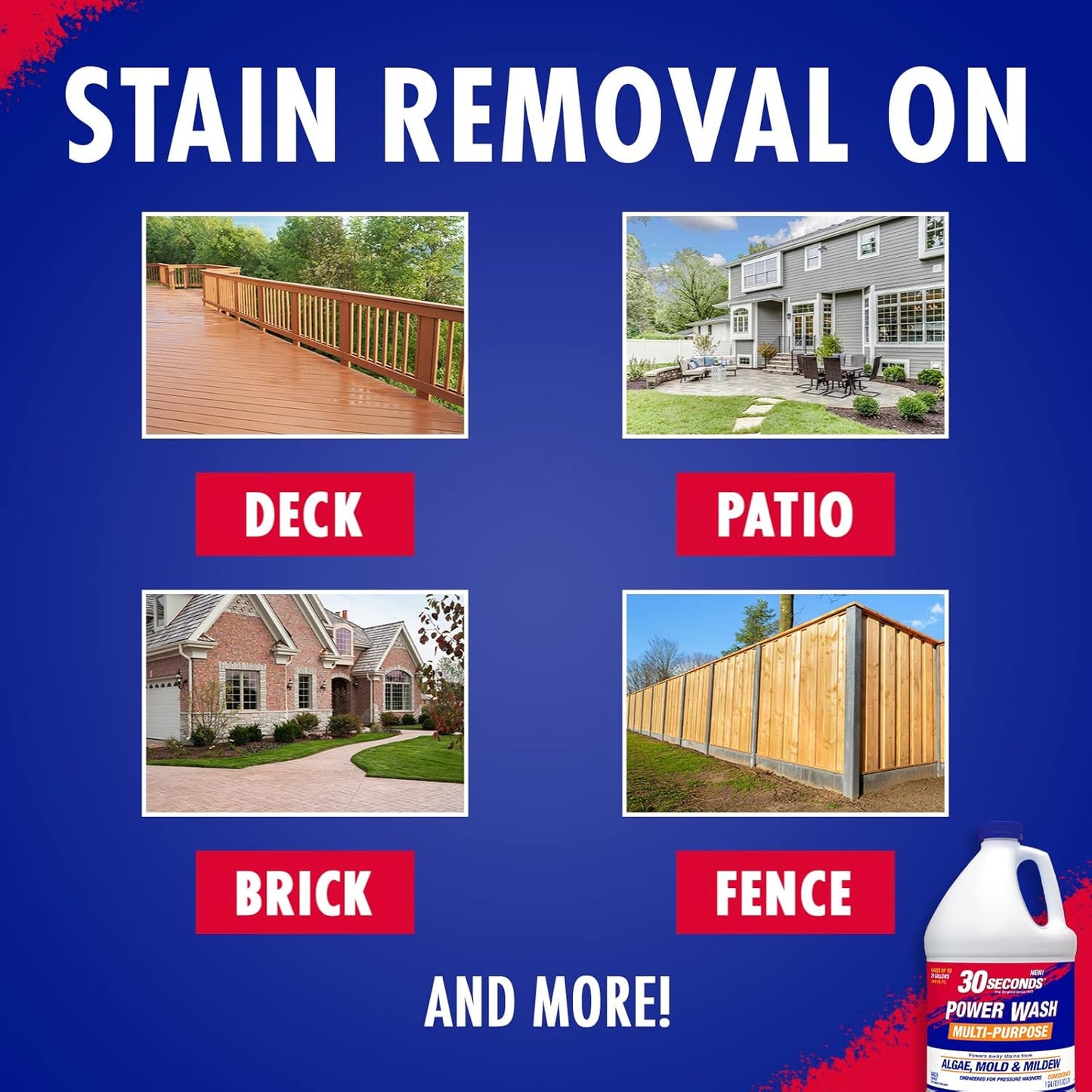 30 SECONDS Pressure Washer Concentrated Cleaner – Power Cleans Stains from Algae, Mold & Mildew, Dirt, Grime – Makes up to 20 Gallons