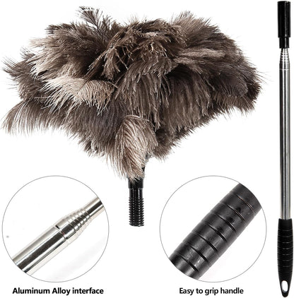Extendable Ostrich Feather Duster 26"-79", Real Fluffy Ostrich Feather Duster, Telescoping Handle for High Ceiling Cleaning, Fan Dust Removing, Furniture, Car Cleaning – Standard Threaded Interface