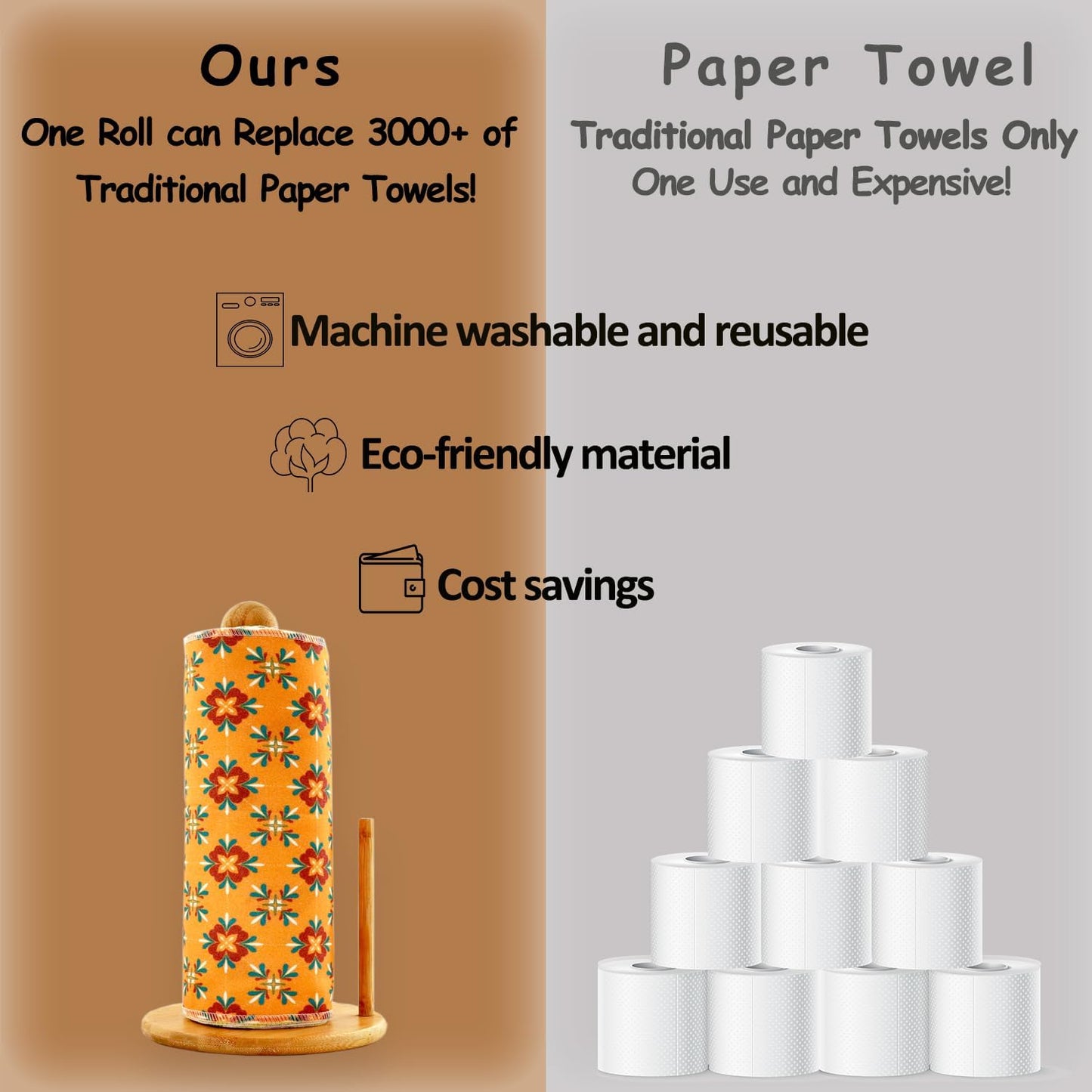 25 Pack Reusable Paper Towels, Paperless Towels Roll Washable Cotton Cloth for Kitchen Towels Zero Waste Products Alternative Paper Towels Alternative (Bohemian)
