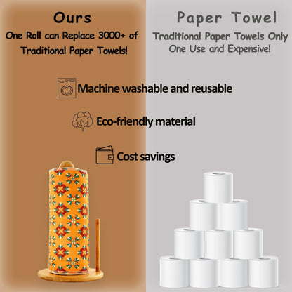 25 Pack Reusable Paper Towels, Paperless Towels Roll Washable Cotton Cloth for Kitchen Towels Zero Waste Products Alternative Paper Towels Alternative (Bohemian)