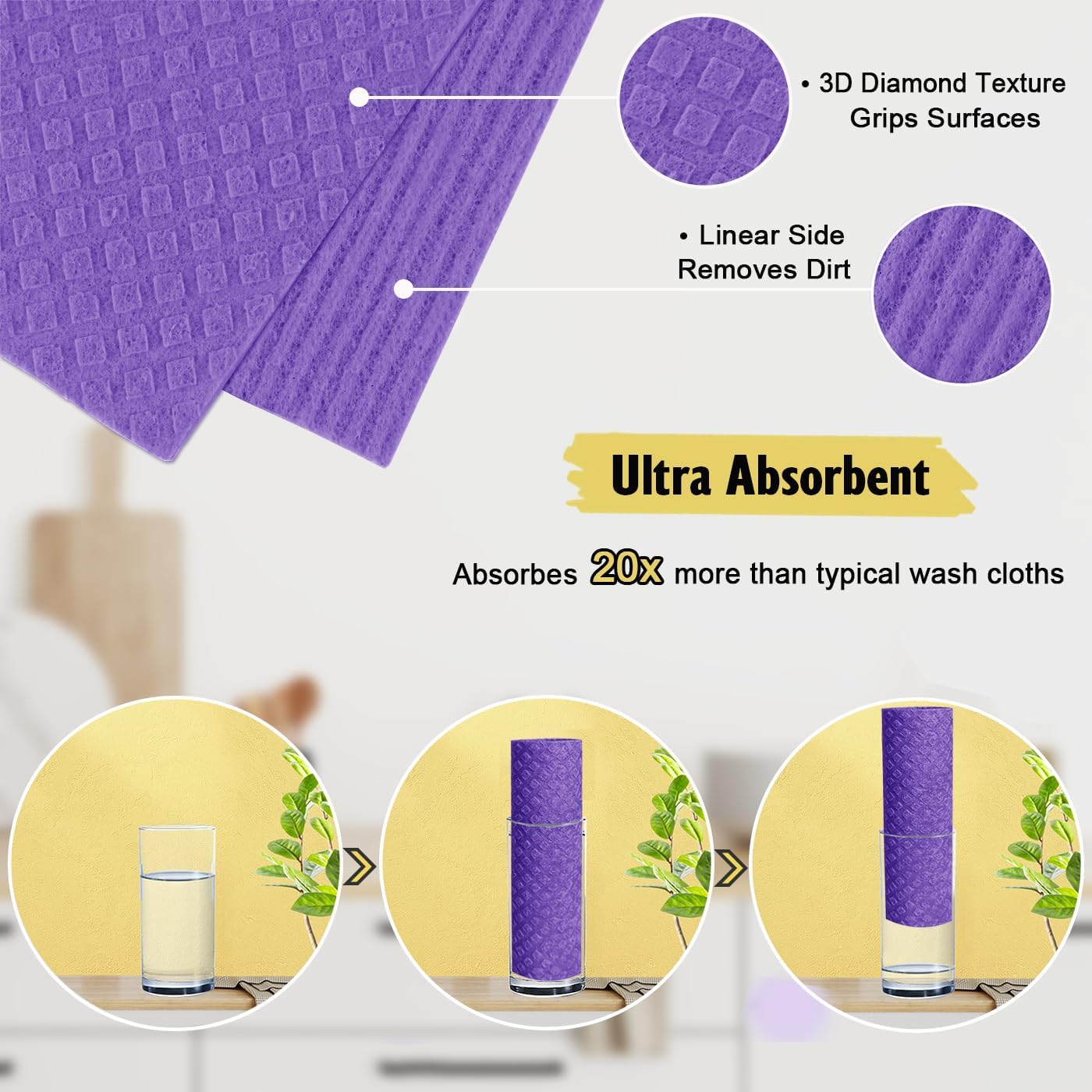 MoLKENE Swedish Dish Cloths - 10 Pack Reusable Kitchen Dishcloths - Ultra Absorbent Dish Towels for Washing Dishes - Cellulose Sponge Cloth Cleaning Rag - Assorted
