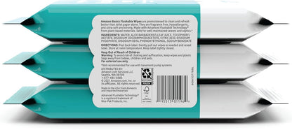 Amazon Basics Adult Wet Wipes Flushable formulated without Fragrance, 126 Count (3 Packs of 42) Packaging May Vary