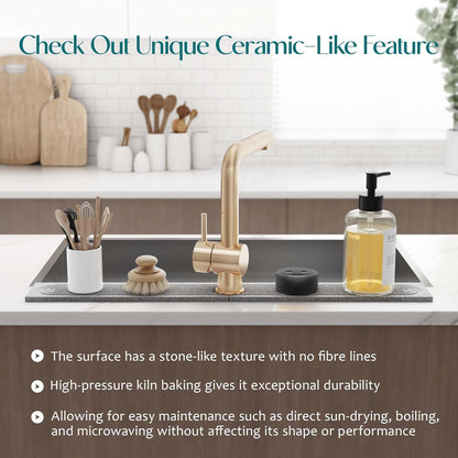 Eormoe Faucet Mat for Kitchen Sink – Diatomite Stone Drying Mat & Sink Protectors, Prevent Moisture – Sink Splash Guard Water-Absorbing Stone Tray for Bathroom Counter (Light Grey, 23.6" x 3.9")