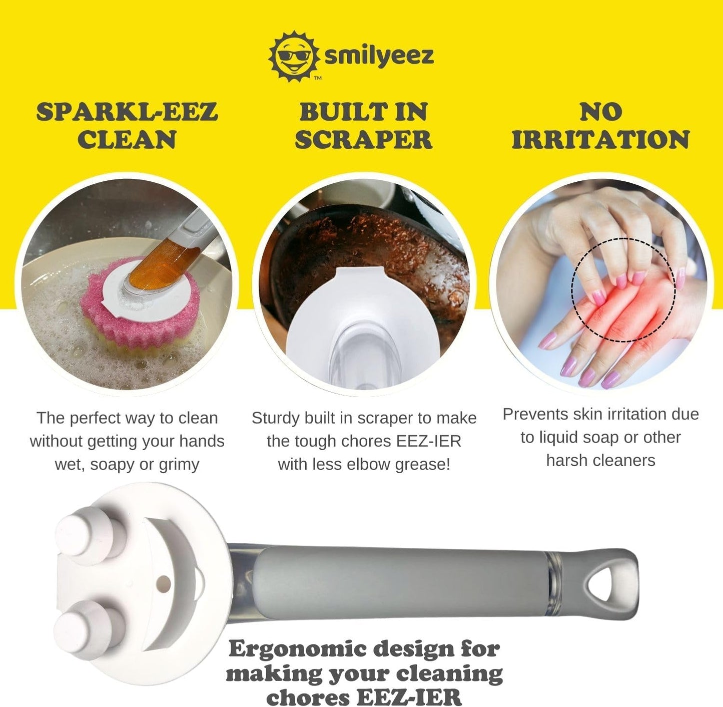 The Original Smiling Handle with Soap Dispensing for Scrub Daddy (Reg. TM) Sponge and Scrub Moji Sponge (White)