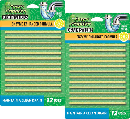 Green Gobbler Drain Cleaner & Deodorizer FRESH SCENT Sticks for Toilet Tanks, Sinks, Bathtub Drains, Washing Machine Drains and Garbage Disposals - 24 Pieces