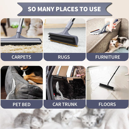 Carpet Rake for Pet Hair Removal - Reusable Dog & Cat Hair Remover with 58" Reinforced Steel Handle, 3-in-1 Professional Modular Rug Rake & Scraper Tool for Shag Rugs, Couch, Stairs (Orange)