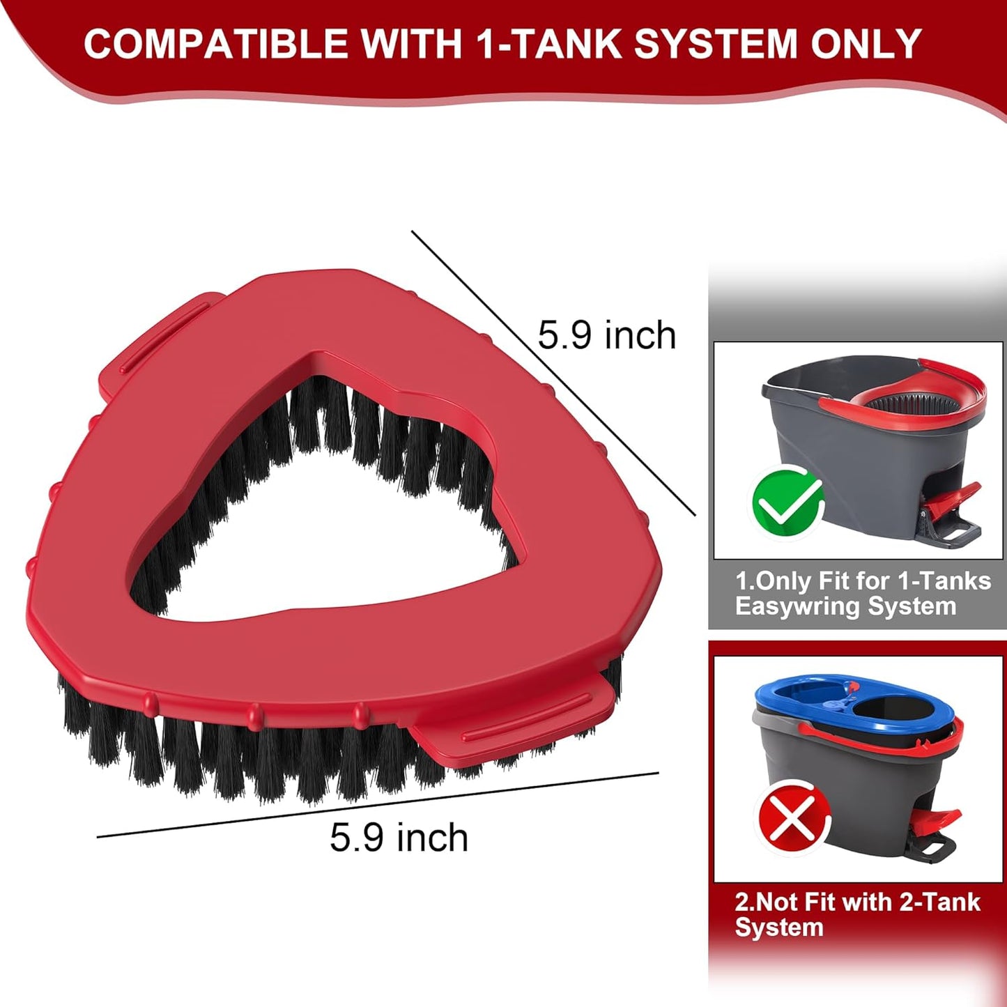 Replacement Scrub Brush for O-Cedar 2-Tank System, 4.4" Triangular Spin Mop Scrubber Head, Heavy-Duty Stiff Bristle Cleaning Brush for Tile, Grout, Bathroom, Kitchen & Floors