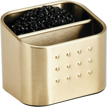 iDesign Stainless Steel Sponge and Scrubber Holder with 2 Compartments for Kitchen Sink - Brushed