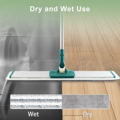 CQT Commercial Flat Microfiber Floor Mop Cleaning System 24" Inch Wet Dry and Dust Hardwood with 4 Washable Pads Cleaner for Laminate Tile Stainless Steel Handle and Extension (PT14 Brown)
